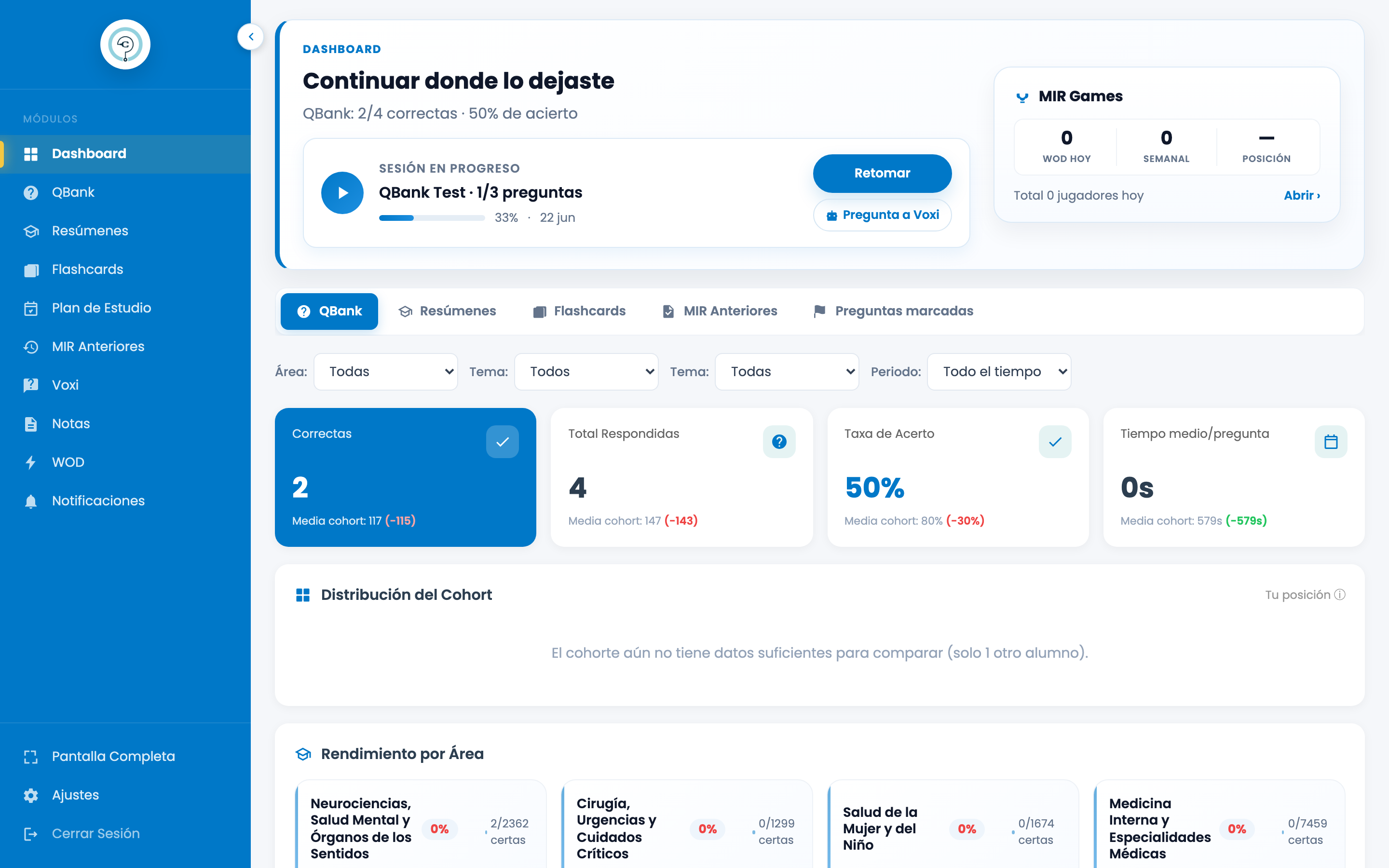 Panel de la plataforma MIR QB
