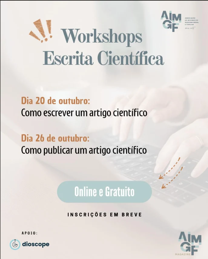Cartaz dos Workshops de Escrita Científica da AIMGF Zona Norte
